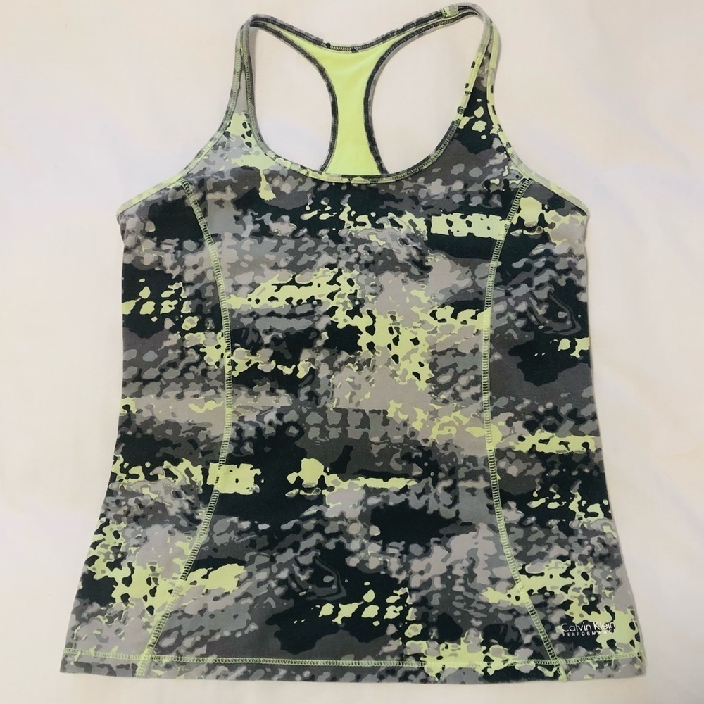 Calvin Klein Performance sports tank with Built in Bra Lime/Grey Racerback Small